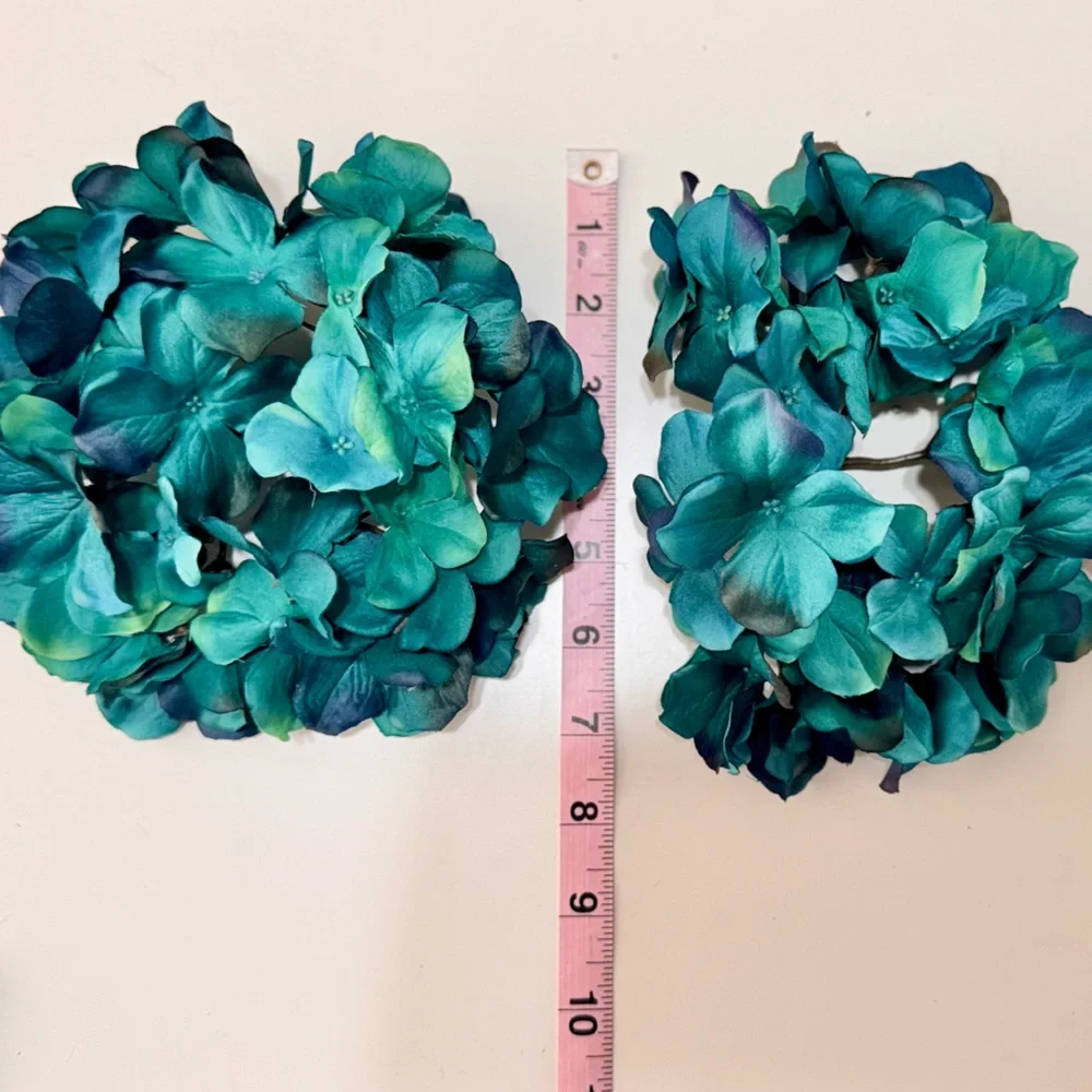 SHABBY CHIC 2 Teal Blue Hydrangea Stems Floral Arrangement Faux Flower Lifelike